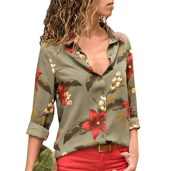 Aachoae Women Blouses Fashion Long Sleeve Turn Down Collar Office Shirt Blouse Shirt Casual Tops Plus Size Blusas Femininas