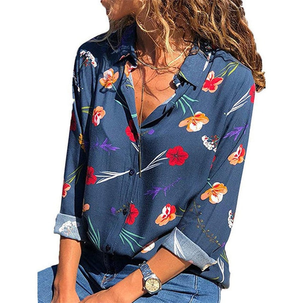 Aachoae Women Blouses Fashion Long Sleeve Turn Down Collar Office Shirt Blouse Shirt Casual Tops Plus Size Blusas Femininas