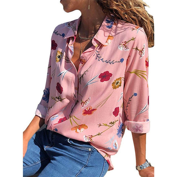 Aachoae Women Blouses Fashion Long Sleeve Turn Down Collar Office Shirt Blouse Shirt Casual Tops Plus Size Blusas Femininas