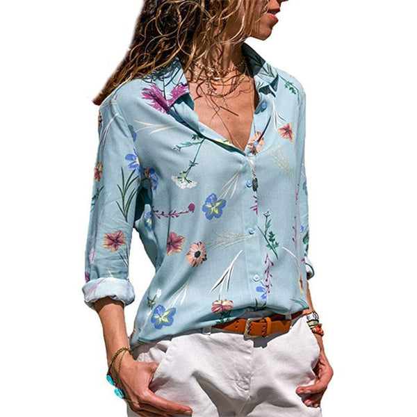 Aachoae Women Blouses Fashion Long Sleeve Turn Down Collar Office Shirt Blouse Shirt Casual Tops Plus Size Blusas Femininas