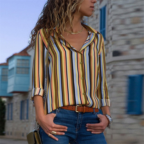 Aachoae Women Blouses Fashion Long Sleeve Turn Down Collar Office Shirt Blouse Shirt Casual Tops Plus Size Blusas Femininas