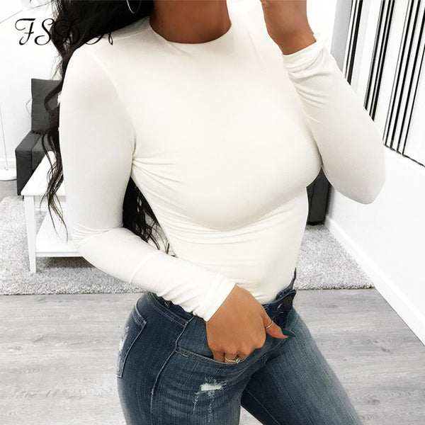 FSDA Long Sleeve Black Bodysuit O Neck Casual Spring Winter White Body Top Sexy Women Bodysuits Streetwear