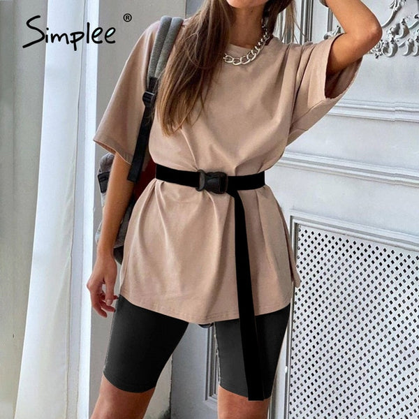 Simplee Casual Solid Outfits Women's Two Piece Suit with Belt Home Loose Sports Tracksuits Fashion Bicycle Summer Hot Suit