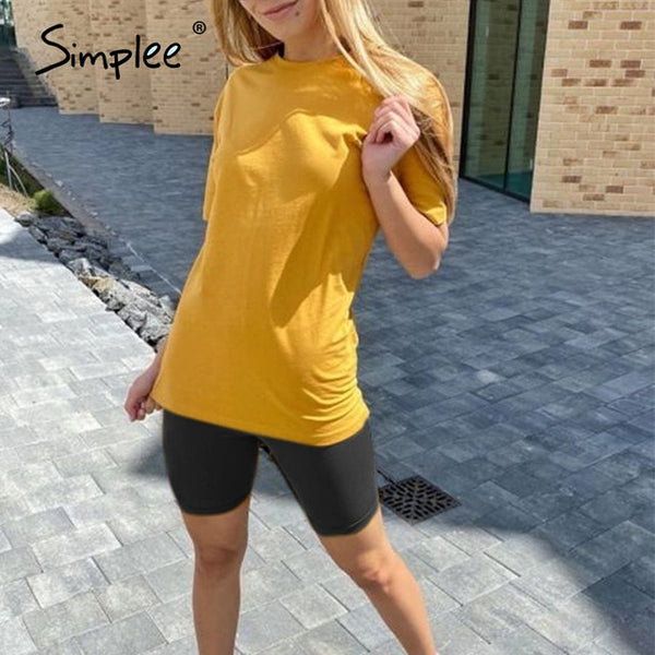 Simplee Casual Solid Outfits Women's Two Piece Suit with Belt Home Loose Sports Tracksuits Fashion Bicycle Summer Hot Suit