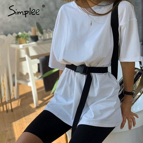 Simplee Casual Solid Outfits Women's Two Piece Suit with Belt Home Loose Sports Tracksuits Fashion Bicycle Summer Hot Suit