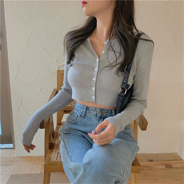 Korean Style O-neck Short Knitted Sweaters Women Thin Cardigan Fashion  Sleeve Sun Protection Crop Top Ropa Mujer