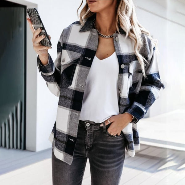 Shirts For Women Plaid Long Sleeve Button Up Shirt Collared Tops And Blouse  Autumn Spring Fashion Loose Casual Black White