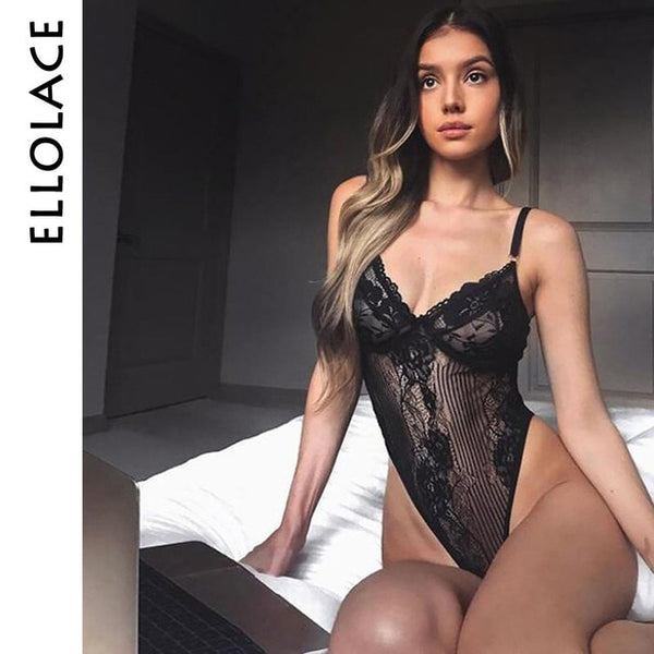 Ellolace Neon Summer 21 Colors Lace Bodysuit Women Floral Embroidery Bow Tie Transparent  Bodysuit Jumpsuit