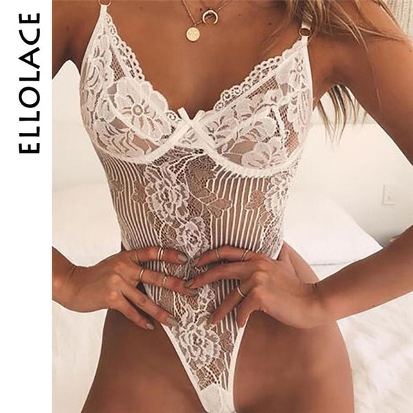 Ellolace Neon Summer 21 Colors Lace Bodysuit Women Floral Embroidery Bow Tie Transparent  Bodysuit Jumpsuit