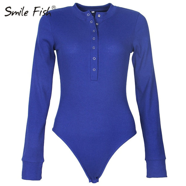 One-Piece Knitted Bodysuits Autumn V-Neck Long Sleeve Body Tops Rompers Casual Buttons Bodysuit