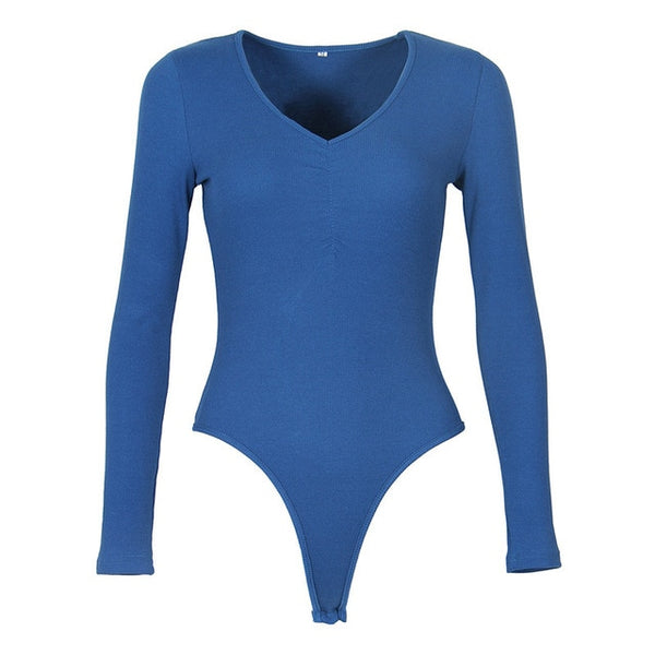 One-Piece Knitted Bodysuits Autumn V-Neck Long Sleeve Body Tops Rompers Casual Buttons Bodysuit