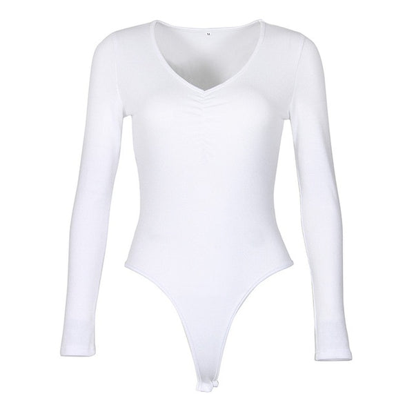 One-Piece Knitted Bodysuits Autumn V-Neck Long Sleeve Body Tops Rompers Casual Buttons Bodysuit