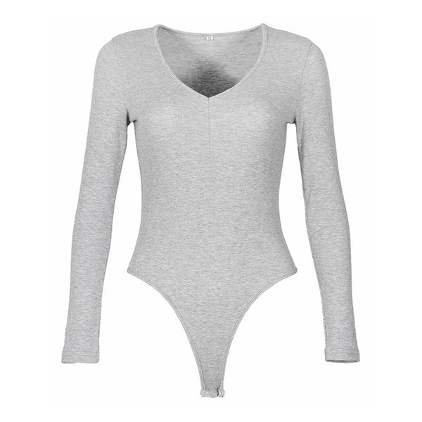 One-Piece Knitted Bodysuits Autumn V-Neck Long Sleeve Body Tops Rompers Casual Buttons Bodysuit