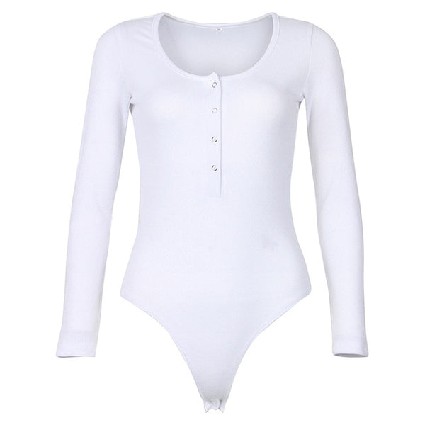 One-Piece Knitted Bodysuits Autumn V-Neck Long Sleeve Body Tops Rompers Casual Buttons Bodysuit