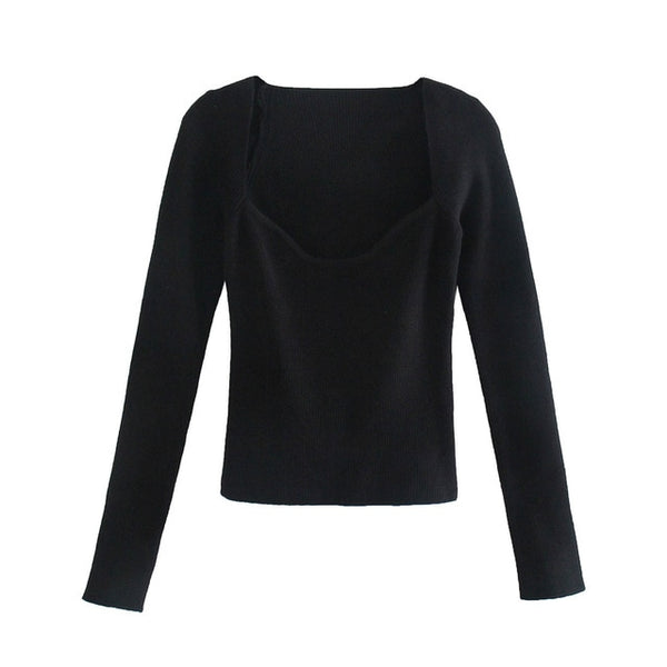 New Women Knit Sweater Top Long sleeve heart-neck Casual Fashion Woman Slim-fit Tight Knitted sweaters Pullover Tops