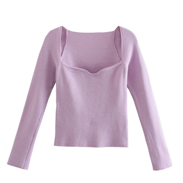 New Women Knit Sweater Top Long sleeve heart-neck Casual Fashion Woman Slim-fit Tight Knitted sweaters Pullover Tops