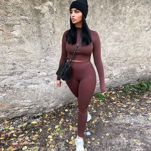 Summer Women Sport Fitness 2 Two Piece Set Outfits Long Sleeve Crop Tops Tshirt Leggings Pants Set Bodycon Tracksuit