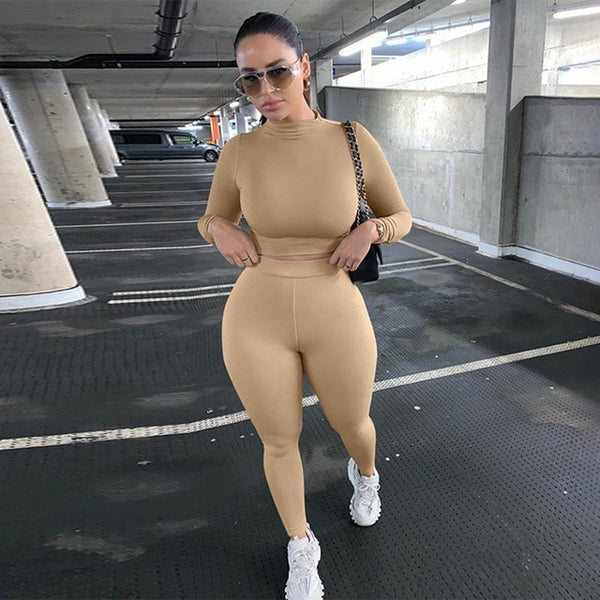 Summer Women Sport Fitness 2 Two Piece Set Outfits Long Sleeve Crop Tops Tshirt Leggings Pants Set Bodycon Tracksuit