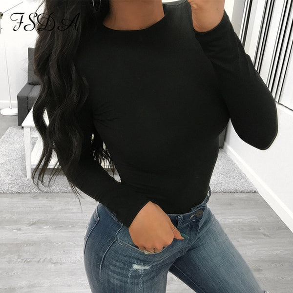 FSDA Long Sleeve Black Bodysuit O Neck Casual Spring Winter White Body Top Sexy Women Bodysuits Streetwear