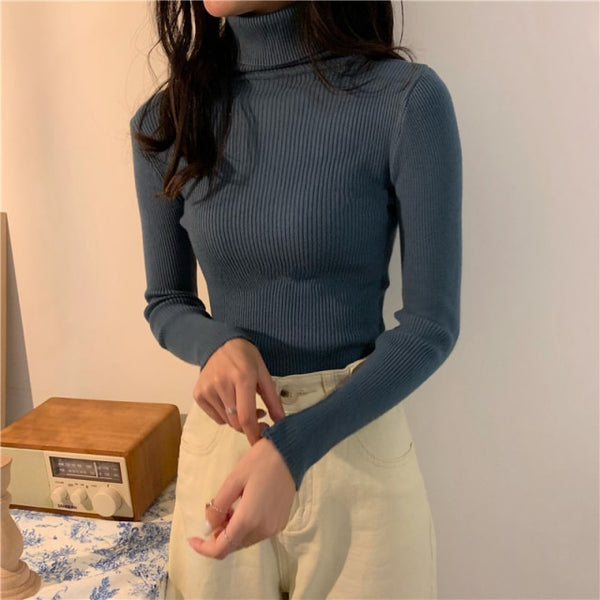 Autumn Winter Knitted Sweater Pullovers Turtleneck Sweater for Women Long Sleeve White Black Soft Female Jumper Clothing