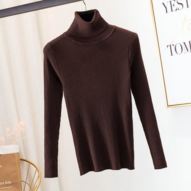 Autumn Winter Knitted Sweater Pullovers Turtleneck Sweater for Women Long Sleeve White Black Soft Female Jumper Clothing