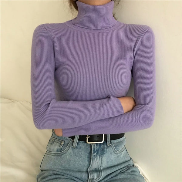 Autumn Winter Knitted Sweater Pullovers Turtleneck Sweater for Women Long Sleeve White Black Soft Female Jumper Clothing