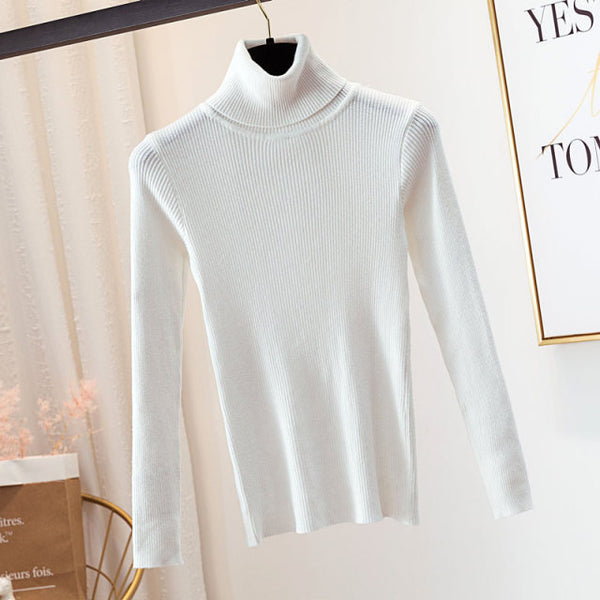 Autumn Winter Knitted Sweater Pullovers Turtleneck Sweater for Women Long Sleeve White Black Soft Female Jumper Clothing