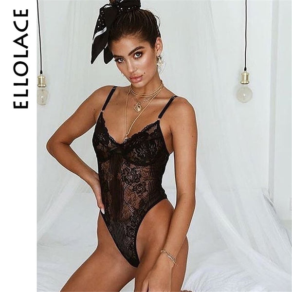 Ellolace Neon Summer 21 Colors Lace Bodysuit Women Floral Embroidery Bow Tie Transparent  Bodysuit Jumpsuit